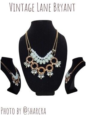 Vintage Lane Bryant layer Bohemian necklace pale teal green's goldentones Women